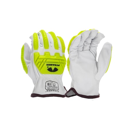 Pyramex Leather Drivers Gloves, Grain Goatskin, Slip-On, Keystone Thumb, Gunn Cut, White, L 1 PR GL3007CKBL